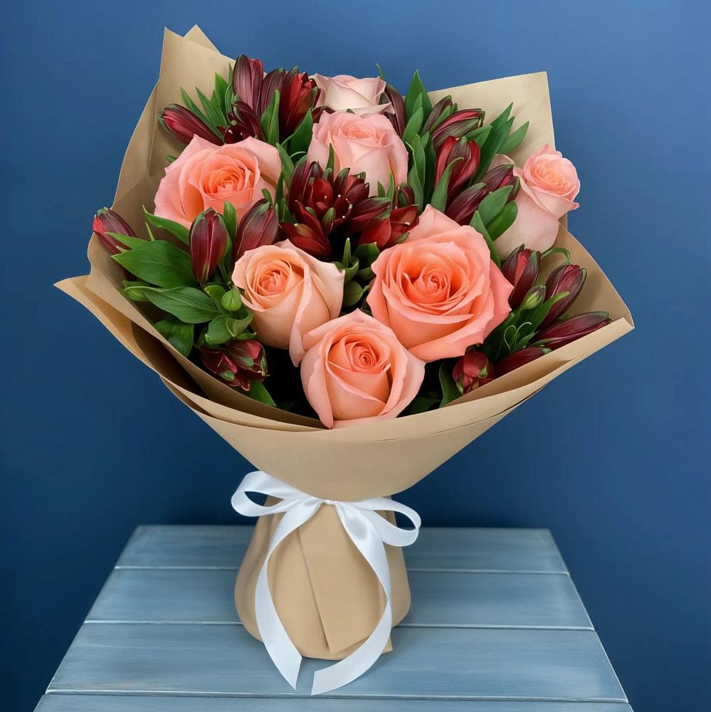 Букет цветов из: Розы и Альстромерии в Ахтырском