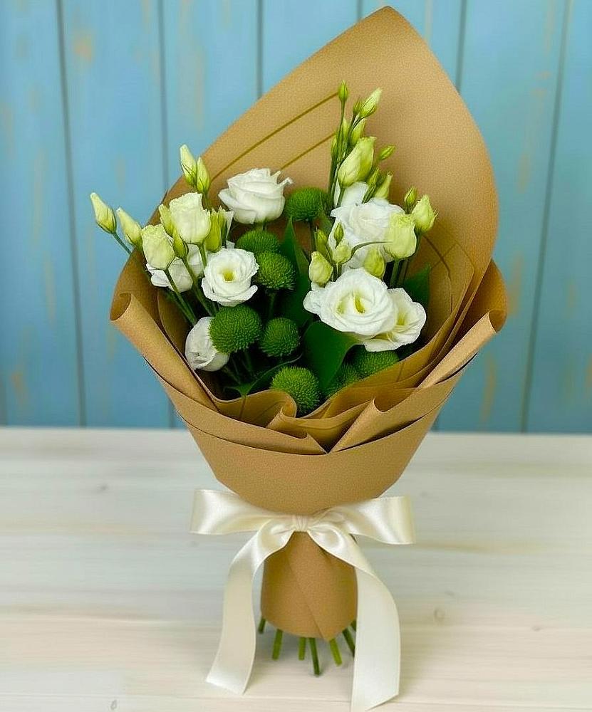 Букет цветов из: Хризантемы и Лизиантусы в Ахтырском