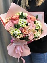 Букет нежные объятья в Ахтырском Букет цветов из: Гвоздики, Розы и Хризантемы в Ахтырском